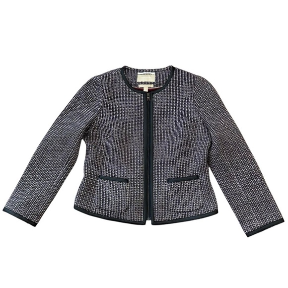 Banana Republic Black Tweed Faux Leather Trim Jacket Women’s 12 Old Money Preppy - Picture 5 of 14